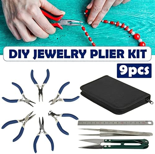 Shoze 9pcs Jewellery Tool Set Mini Pliers Tools Making Kit Pliers Craft Wire Cutters Kit for Jewelry Repair and Beading