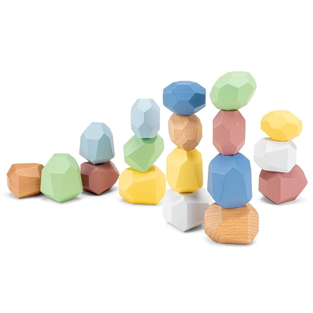 Foto 3 de 6 de Woet® Piedras de Equilibrio de Juguete de Madera para Niños Pequeños - Set de Apilado Montessori con 18 Piezas