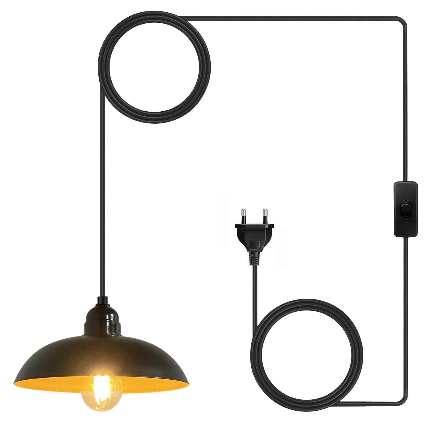 Outdoor Hängelampe mit Stecker Lampe Hängend Pavillon Beleuchtung Lampenfassung E27 4.5m Kabel Schwarz Deckenleuchte Außen Pendelleuchte Steckdose Gartenlampen Draußen Balkon Terrassen
