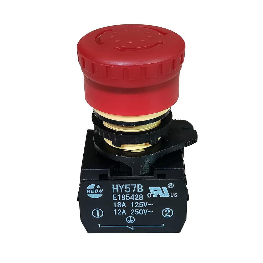 KEDU HY57B-17 Push Button Switch Rotary Type Red Emergency Stop Button Switches 3NC with Snap Action 18A 125V 12A 250V CE