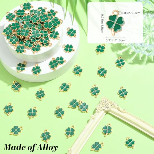 100pcs Lucky Charms St. Patrick's Day Four Leaf Clover Green Charms for DIY Jewelry Making - Image 3