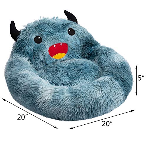 Hollypet Self-Warming Donut Pet Bed Luxury Cozy Nest Monster Sleeping Bed Round Faux Fur Bed For Cats, Blue #TOP1