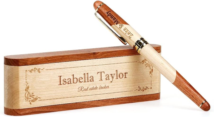 Personalized Ballpoint Pen & Case Wooden Custom Engraved Business Gift With Box (Design-3)…