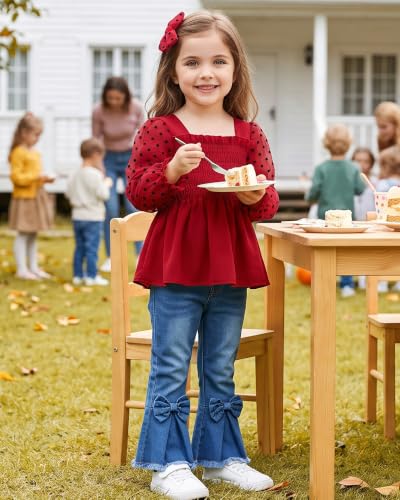 Image of Kucnuzki Toddler Kids Girl Clothes Long Sleeve Shirt Tops Baggy Jeans Cute Pants Set Baby Girl Outfit 2 Piece Clothing