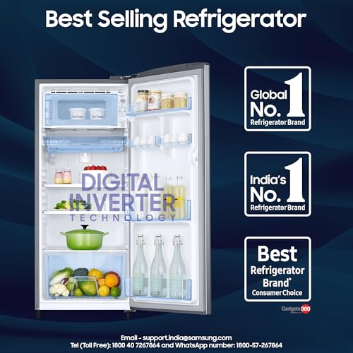 Image of Samsung 183 L, 3 Star, Digital Inverter, Direct-Cool Single Door Refrigerator (RR20H1Y23S8 /HL, Silver, Elegant Inox, Single Touch Defrost, 2026 Model)
