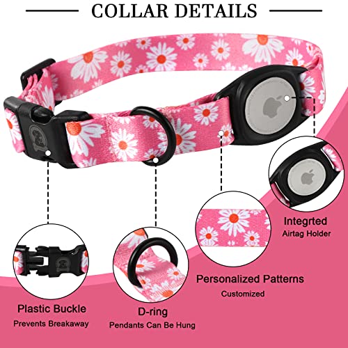Mr.chubbyface Airtag Dog Collar Floral Pink Daisy Dog Collar With Apple Airtag Holder For Small Medium Large Boy Girl Dogs #TOP2