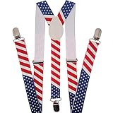 NAVISIMA Unisex Adjustable Elastic Y Back Style Suspenders With Strong Metal Clips, American Flag