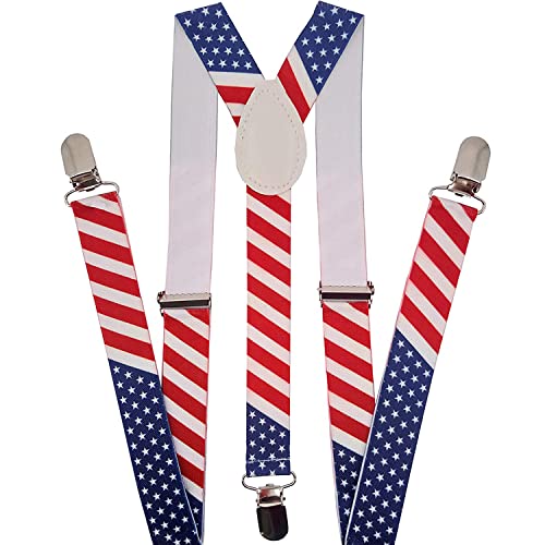 Navisima Unisex Adjustable Elastic Y Back Style Suspenders With Strong Metal Clips, American Flag #TOP7