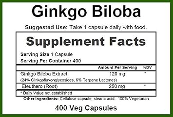 GreenPacks Ginkgo Biloba Extract (High-Potency) Supplement - 400 Capsules