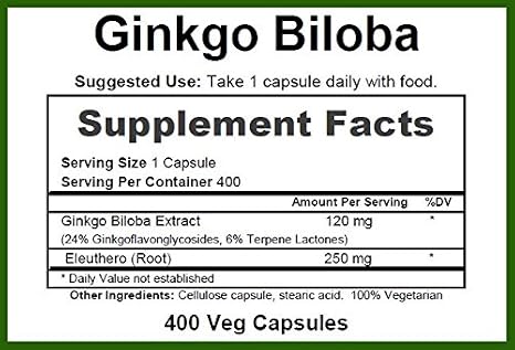 GreenPacks Ginkgo Biloba Extract (High-Potency) Supplement - 400 Capsules