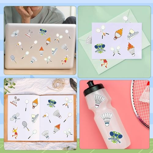 Image of Badminton Sports Sticker Roll - 1000 Pcs Badminton Sport Waterproof Vinyl Reusable Laptop Stickers Coloring Book Scrapbook Water Bottle Page Activity Pad Birthday Party Favors Gift Wrapping