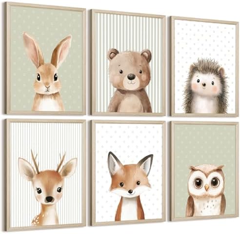 Woodland Animal Nursery Wall Art Decor Baby Kids Canvas Poster Sa...