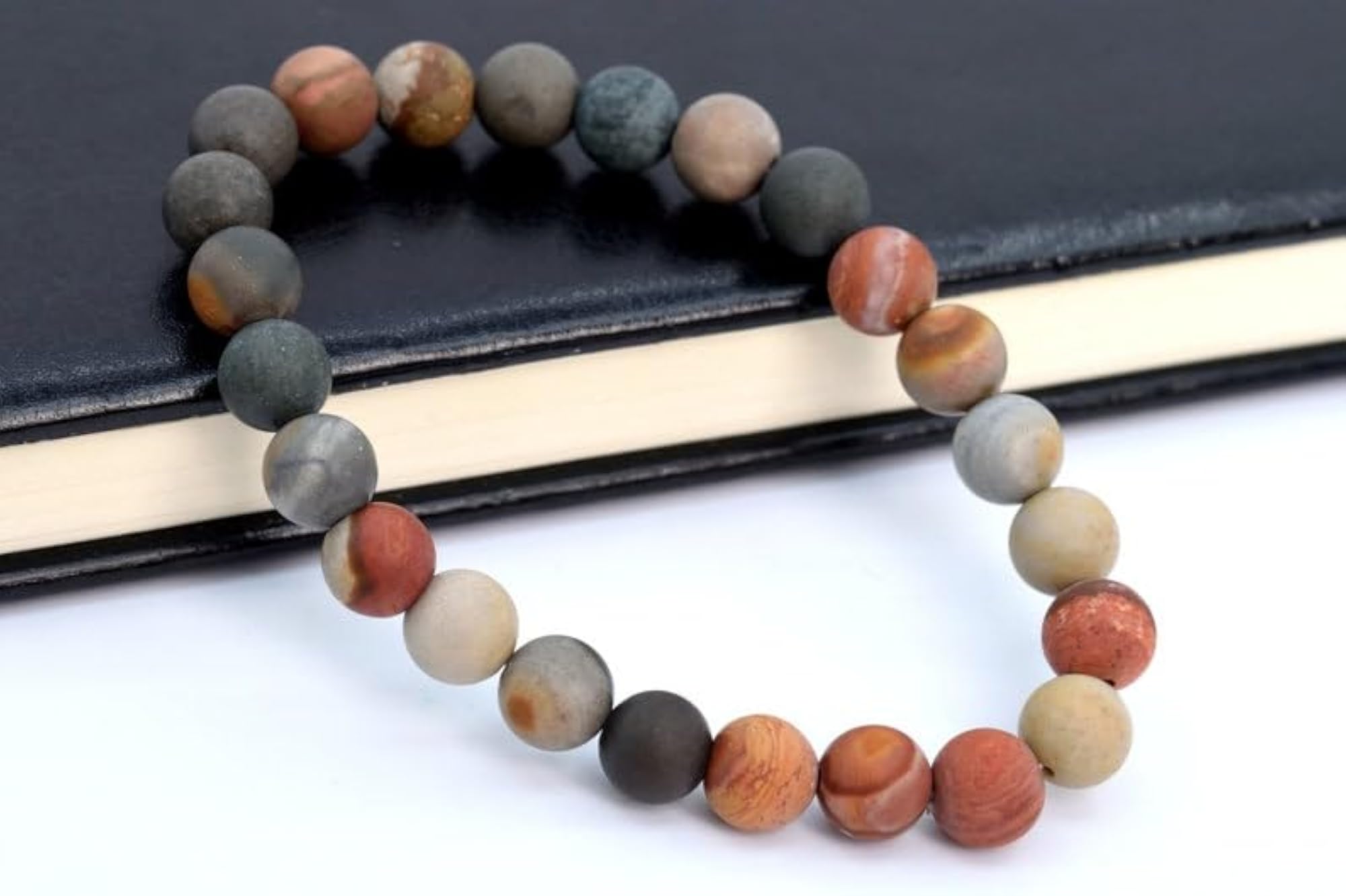 Natural Matte Ocean Jasper 8mm Round Bead Stretchable Bracelet, Unisex