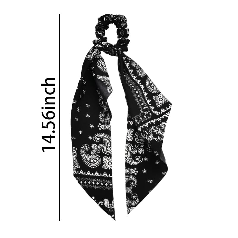 Red Bandana Hair Scrunchies for Women Black Paisley Print Hair Bow Ribbons for Ponytail Holders Hair Accessories for Girls Elastic Hair Ties with Ribbon Hair Scrunchy Bandanas Bowknot Hair Ropes 2PCS - Image 7