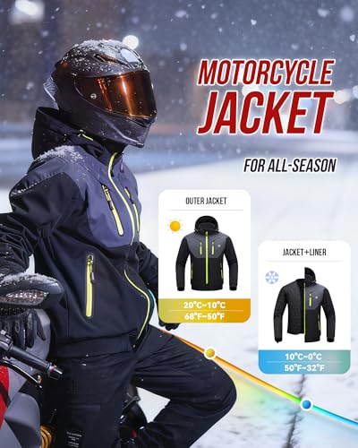 BORLENI Motorradjacke Herren mit CE-Protektoren Herausnehmbares Innenfutter Wasserabweisend Winddicht für alle Jahreszeiten M