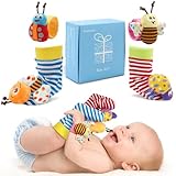 Bloobloomax Baby Rattles Toys for 0-12 Month, Infant Girl Boy Toys for Babies 3-6 Months, Newborn Hand & Foot Toys for 0 to 9 Months, Baby Shower Gifts Set with Wrist Rattle Socks (Light Blue)