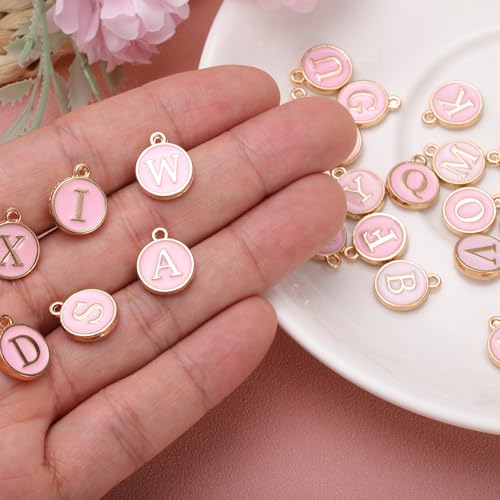 Breloques en forme de lettre de l'alphabet P émail rose pour bijoux faits main - 5