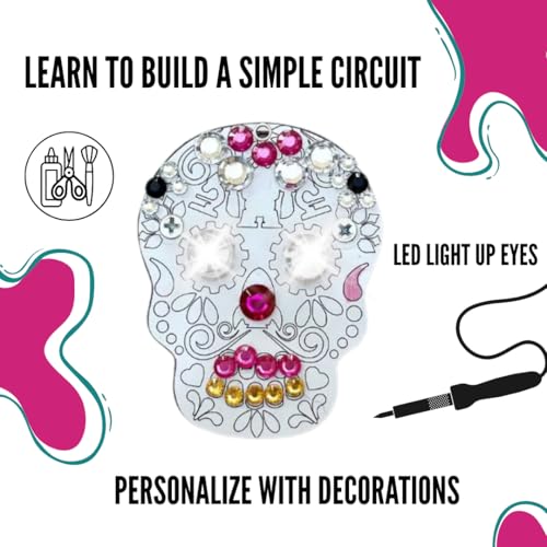 Image of Learn to Solder Sugar Skull Kit | Skill Badge, DIY Electronics and Crafts Project for Students and Adults | Beginner Project for STEM Camps, Classes and Events | Dia de Los Muertos (1)