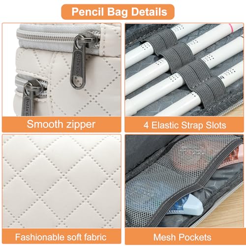 Image of Della Gao Large Pencil Case, Big Capacity Pencil Pouch with 3 Compartments, Office Pencil Bag with Zipper, Big Pen Case for Adults (01-3Beige)