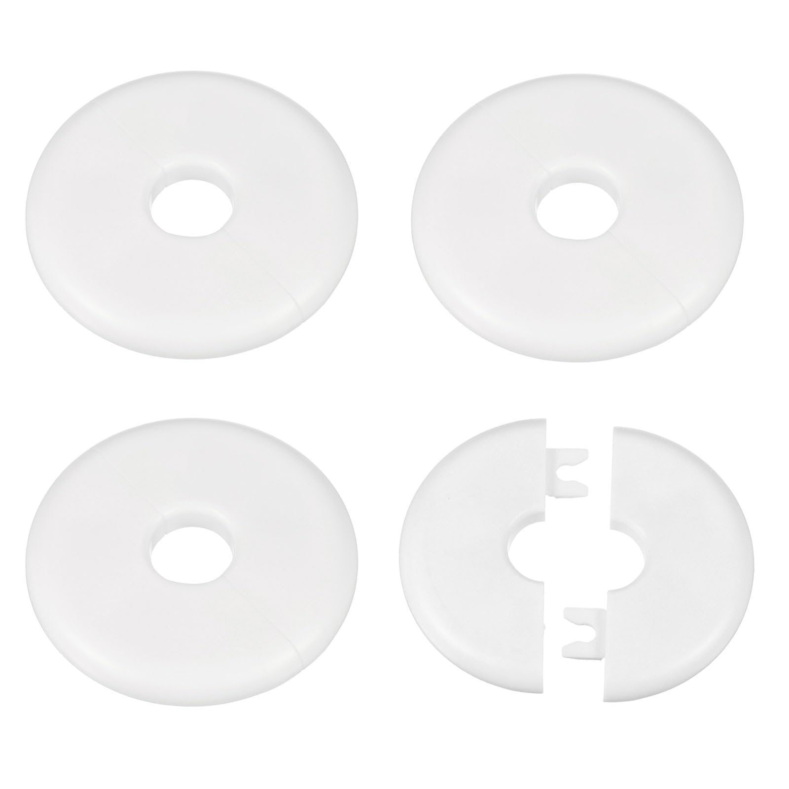 sourcing map 4pcs Wall Split Flange 16.5mm/0.6" Self-Adhesive Plumbing Cover Plates ABS Plastic Round Escutcheon Plate Buckle Design for Water Pipe Bathroom Kitchen Decoration, White