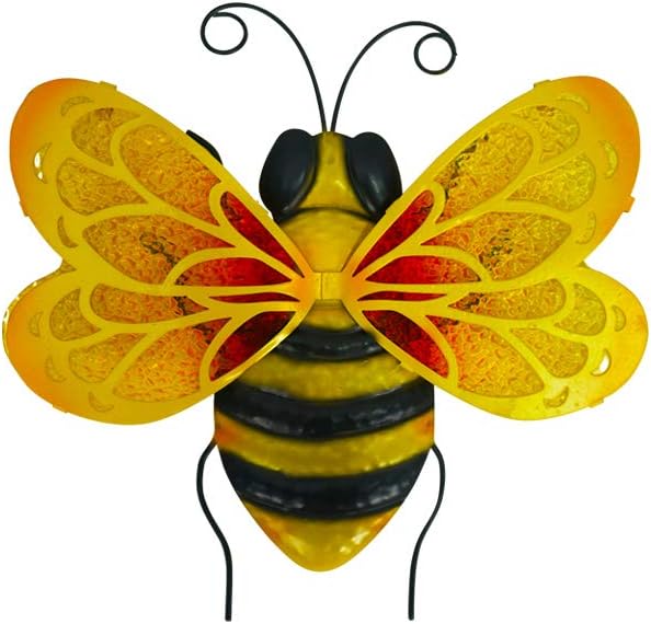 LIFFY Metal Bees Outdoor Decor, 2Pack 10 Inch Glass Bee Wall Art Sculptures for Home, Garden, Fence, Patio