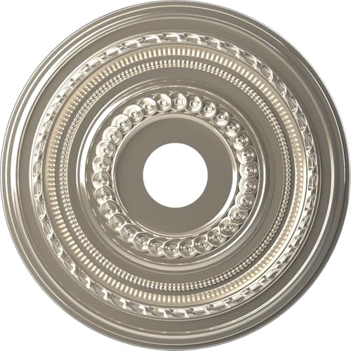 Ekena Millwork CMP19COBCR Cole Thermoformed PVC Ceiling Medallion (Fits Canopies up to 5 1/8"), 19"OD x 3 1/2"ID x 1"P, Bright Coat Chrome