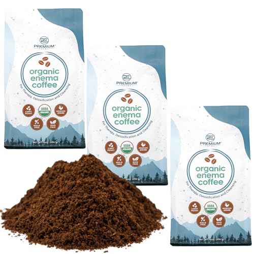 Premium Enema Organic Coffee for Enemas - Light Roast Medium Ground Specialty Grade High Palmitic Acid Caffeine Fair Trade 1Lb (3 Pack)
