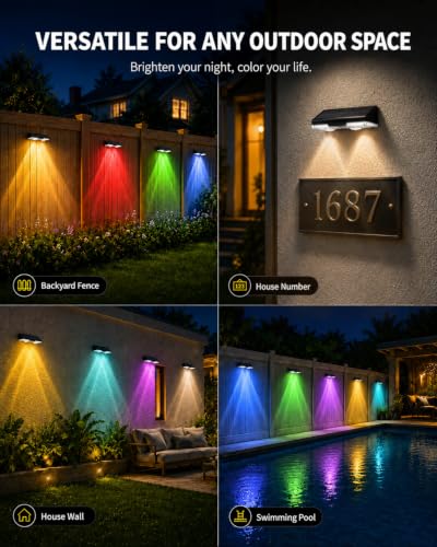 KAJICOO Solar Fence Lights Outdoor, 6 Pack Warm White & RGB 6 Color with RGB Breathing Light Mode, IP65 Waterproof LED Solar Powered Lights for Wall, Backyard, Railing, Step, Patio, Deck, Yard - image 7