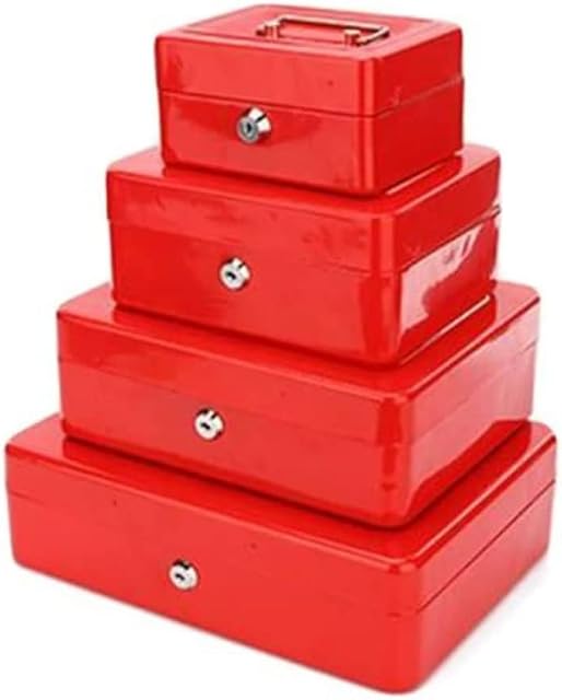 Heavy Duty Metal Cash Tin Lockable Petty Money, Coin and Note Security Box + 2 Keys (6", Red)