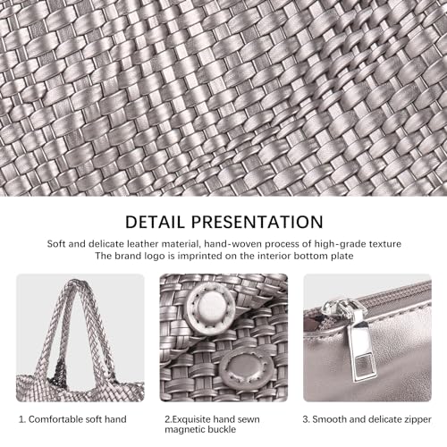 Image of Woven Tote Bag Womens Purse Vegan Leather Shoulder Handbags Fashion Summer Beach Tote Bags Large Travel Totes
