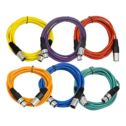SEISMIC AUDIO - SAXLX-10-6 Pack of 10' Multiple Color XLR Male to XLR Female Patch Cables - Balanced - 10 Foot Patch Cords