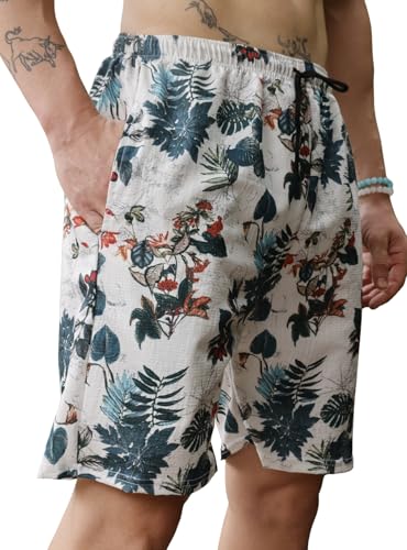 Image of Zilcon Men's Casual Shorts Printed Fabric Drawstring Summer Beach Shorts