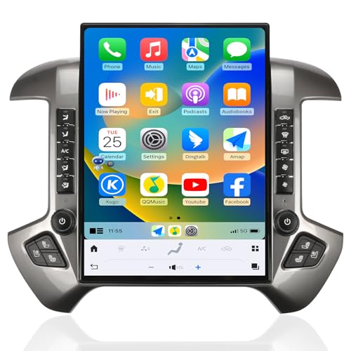 Car Radio for GMC Sierra Chevrolet Silverado 2014-2019 Stereo Radio Upgraded Carplay Android Auto 8+128G 15.6 Inches 2K Screen Tesla Style GPS Navigation OEM 8 Inch Screen (Silvery) Support Bose