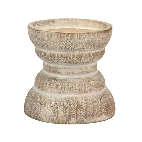 image for Stonebriar Antique White Wooden Pillar Candle Holder, Vintage Seaside 
