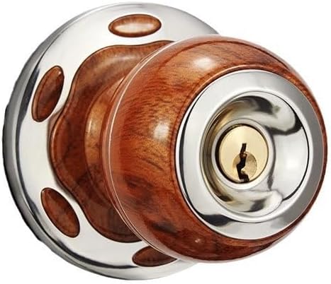 Door Knob Entry Door Knob with Lock Secure Handle Exterior, Front Entrance and Bedroom Bathroom Wood Grain Sphere Doors Levers(Short Latch)