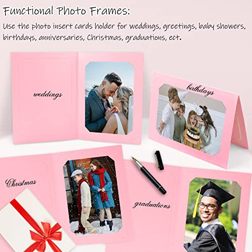 Auear, 25 Pack Photo Folders For Greetings/Invitation Card, Cardboard Picture Frame For 4X6 Or 5X7 Picture Insert (Pink With Gold Lining) #TOP2