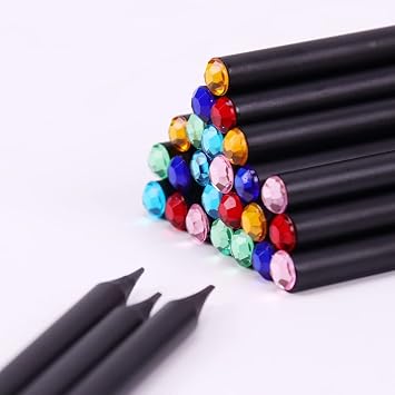 12PCS Black Rod HB Pencil With Colorful Diamond Kawaii School Painting Drawing Writing Children Pencil