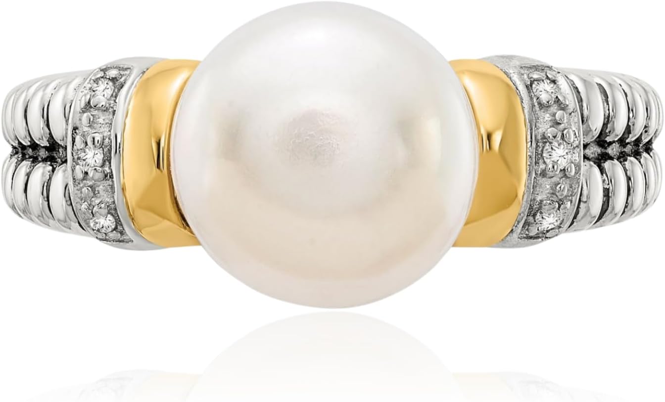 IceCarats 925 Sterling Silver Vintage Freshwater Pearl Diamond Accent Statement Twisted Fashion Ring 3mm Slim Band Polished, Textured