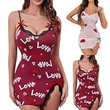 Generisch Negligee Damen Spitze sexy, Nachthemd Damen Print Schlitz, Nachtkleid ohne ärmel,...