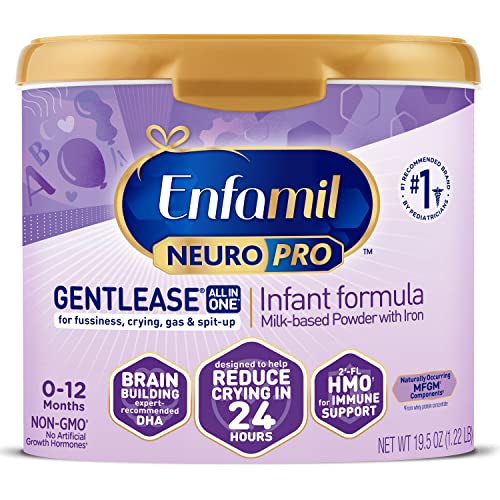 Enfamil NeuroPro Gentlease Baby Formula Gentle Milk Powder Reusable Tub, 19.5 oz.- MFGM, Omega 3 DHA, Probiotics, Iron & Immune Support, Pack of 8 (Package May Vary)