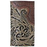 Genuine Leather Men's or Ladies Small Wallet ID CC Bills Handcrafted, Hand Tooled Cowhide (Brown Guns 2 Fold)