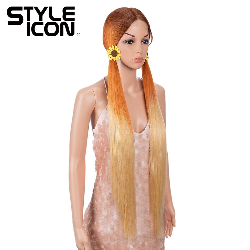Style Icon 38" Super Long Straight Wigs Ombre Yellow 6" Deeper Middle Part Lace Lace Front Wig (38", GT 130E/OR4/YEW6)