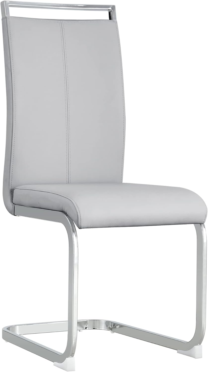 Juego de 2 sillas de comedor, sillas de cocina, sillas sin brazos, sillas laterales de cuero y patas de metal con respaldo alto (2, sillas gris