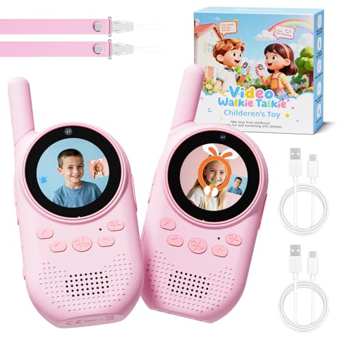 HEWEIMEI Video Walkie Talkie Niños, Walkie Talkie Recargable De Largo Alcance con Cámara HD, Cambiador De Voz Y Videollamada, Regalo para Niños de 3 a 12 Años (Rosa/Rosa)
