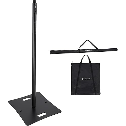 Rockville RLF2 10 Ft Multi-Purpose Speaker/Lighting/Projector Stand, Flat-Base, Air Cushion System, Tiltable Projector Tray, for DJs and Event Professionals