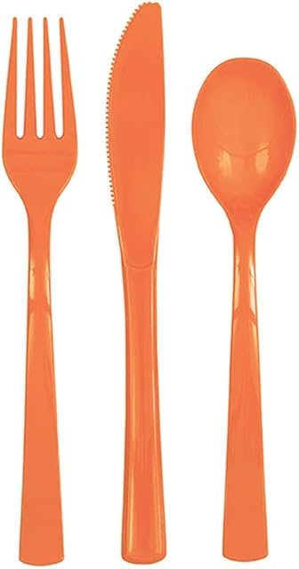 Unique UK 39500 Orange Assorted Plastic Disposable Cutlery Set 18 Pcs, Pack of 18