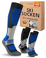 sockenkauf24 Herren Merino Skisocken 43-46 (2 Paar) Thermo Winter Kniestrümpfe mit Polsterung für Ski und Snowboard (Schwarz/Blau)