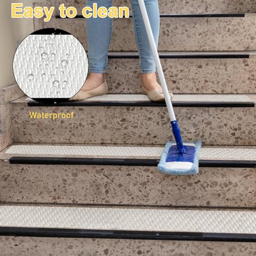 15 Stück Treppenstufen Matten Antirutsch, Selbstklebend & Wasserdicht (15 x 60 cm Transparent) | Antirutschmatte für Treppen, Rutschschutz Klebeband für Holzstufen, Marmor, Fliesen und alle Böden