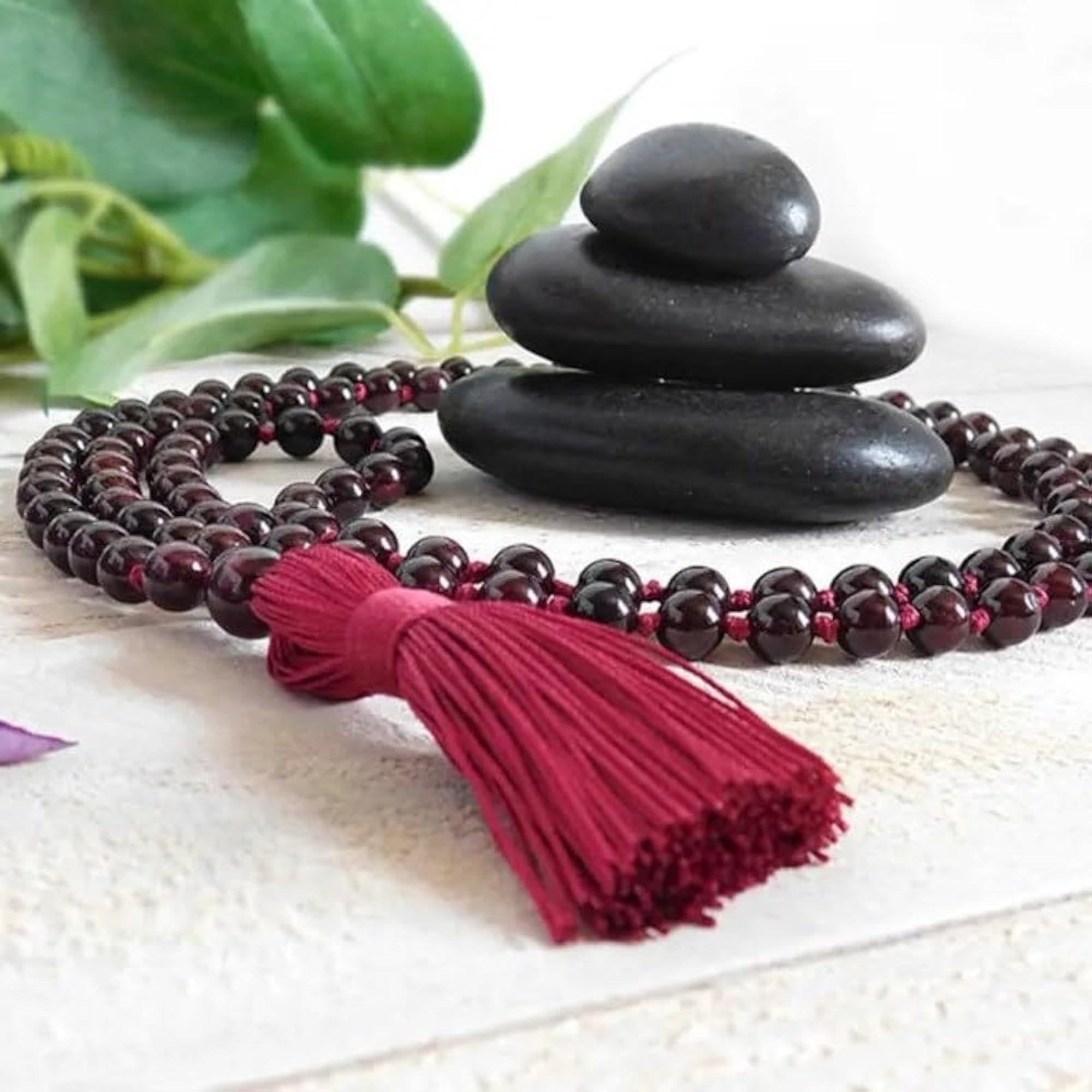 Natural Garnet 10MM Beaded Handmade Prayer Mala Necklace