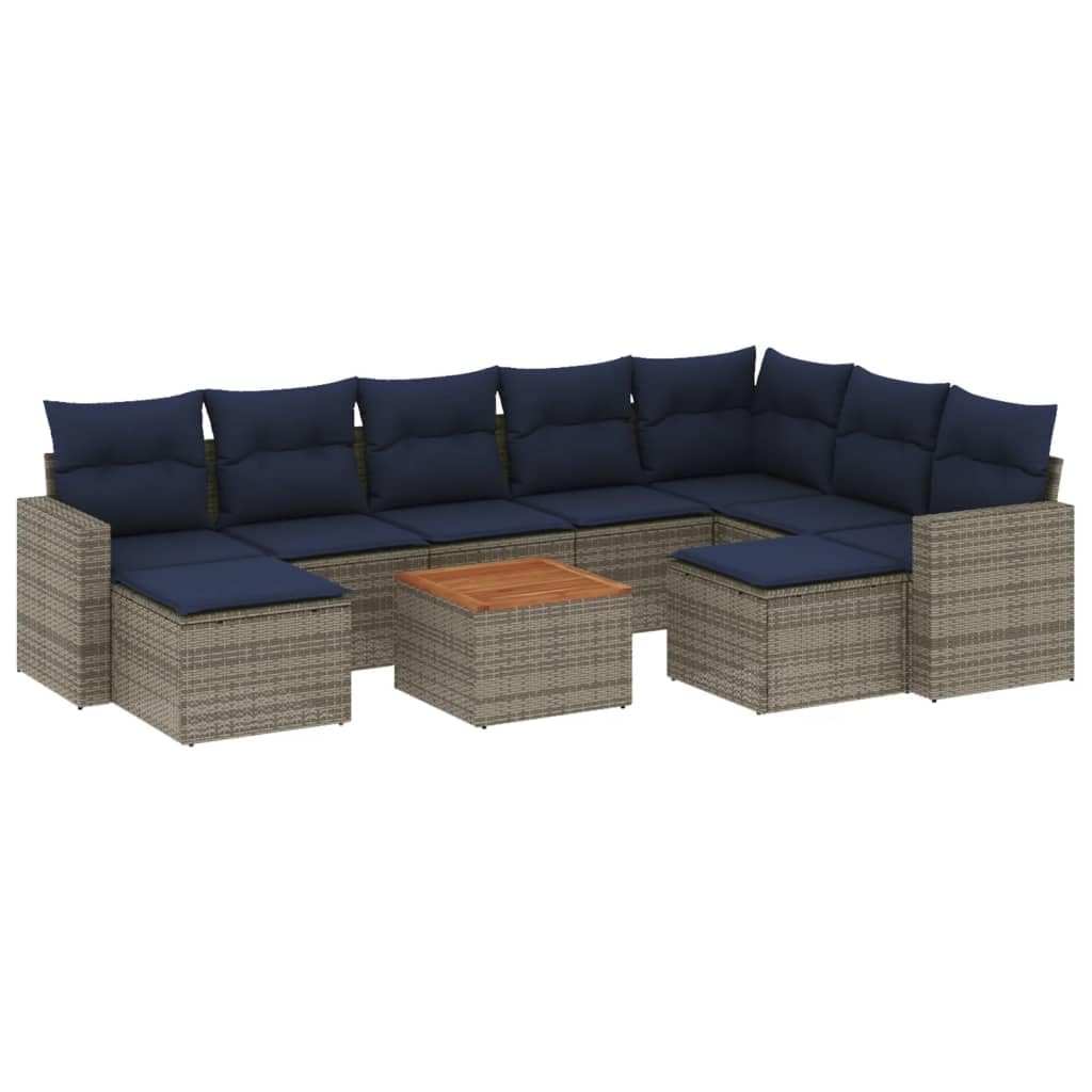 Set Divani da Giardino 10 pz in Rattan PE con Tavolo, Grigio